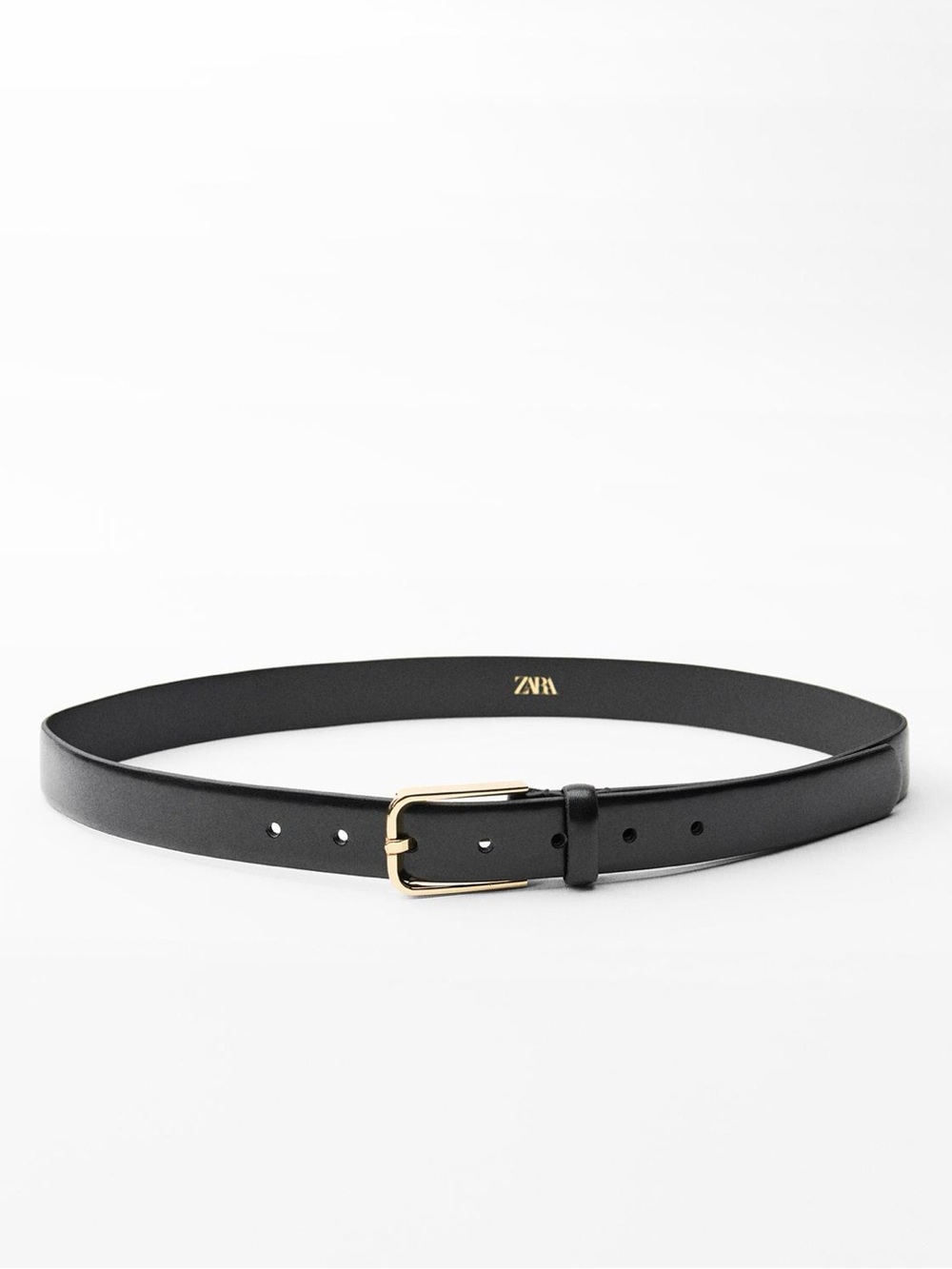 NWOT Zara Black leather belt with gold square buckle